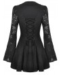 Dark in love Black Gothic Long Sleeve Button Fron Short Lace Dress