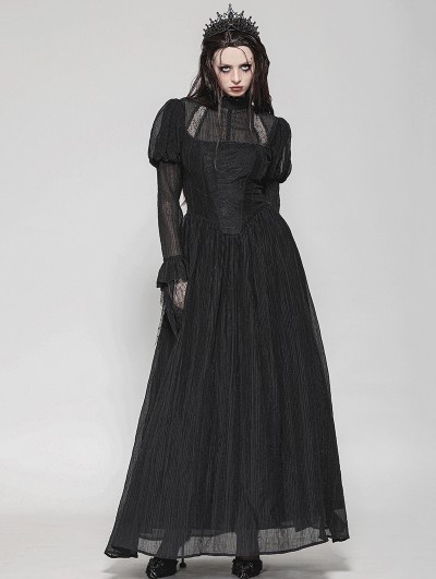 Dark in love Black Vintage Gothic Spiderweb Patchwork Long Puff Sleeve Maxi Dress