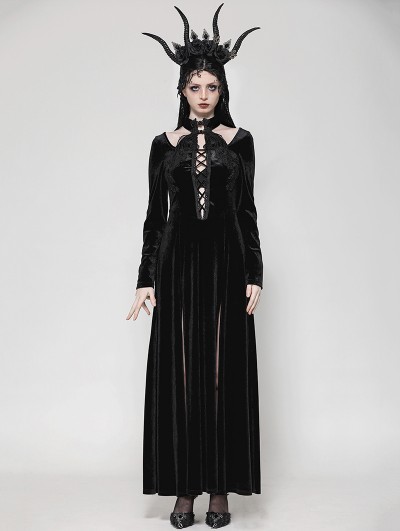 Dark in love Black Sexy Gothic Velvet Hollow High Slit Maxi Dress