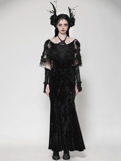 Dark in love Black Gothic Velvet Faux Two-Piece Mermaid Maxi Party Dress