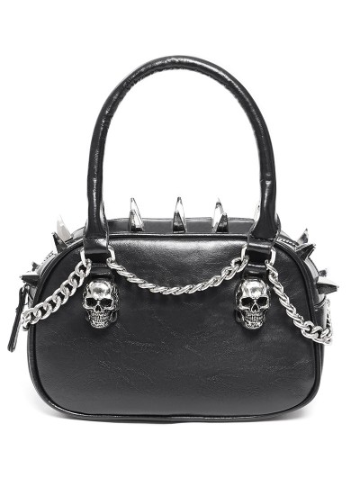 Devil Fashion Black Gothic Punk Skull Chain Spiked Faux Leather Handbag