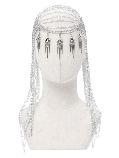 Devil Fashion Silver Gothic Punk Skull Spiked Pendant Layered Chain Headwear