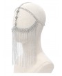 Devil Fashion Gothic Punk Silver Cross Skull Face Chain Tassel Headdress