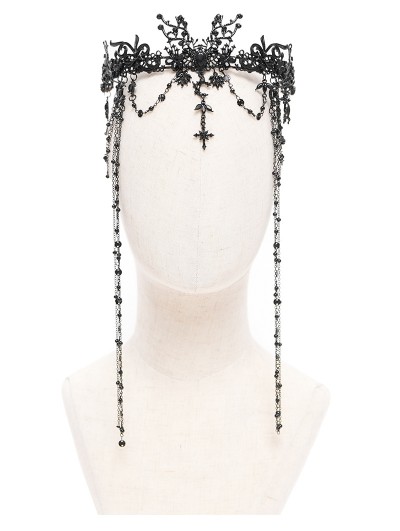 Devil Fashion Black Gothic Bead Chain Tassel Crown Headdress