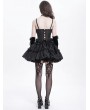 Devil Fashion Black Gothic Lace Applique Ruffle Overbust Corset Top for Women