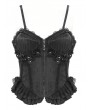 Devil Fashion Black Gothic Lace Applique Ruffle Overbust Corset Top for Women