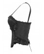 Devil Fashion Black Gothic Lace Applique Ruffle Overbust Corset Top for Women
