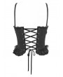 Devil Fashion Black Gothic Lace Applique Ruffle Overbust Corset Top for Women