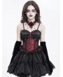 Devil Fashion Red Gothic Lace Applique Ruffle Overbust Corset Top for Women