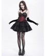 Devil Fashion Red Gothic Lace Applique Ruffle Overbust Corset Top for Women