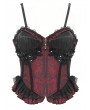 Devil Fashion Red Gothic Lace Applique Ruffle Overbust Corset Top for Women