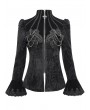 Devil Fashion Black Gothic Velvet Retro Pattern Lace Applique Fitted Jacket for Women