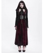 Devil Fashion Red Gothic Velvet Hollow Out Flared Sleeve Hooded Long Coat for Women