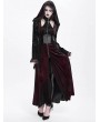 Devil Fashion Red Gothic Velvet Hollow Out Flared Sleeve Hooded Long Coat for Women