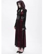 Devil Fashion Red Gothic Velvet Hollow Out Flared Sleeve Hooded Long Coat for Women
