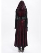Devil Fashion Red Gothic Velvet Hollow Out Flared Sleeve Hooded Long Coat for Women