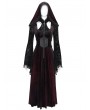 Devil Fashion Red Gothic Velvet Hollow Out Flared Sleeve Hooded Long Coat for Women