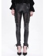 Devil Fashion Black Gothic Punk Mesh Chain Synthetic Leather Pants for Women