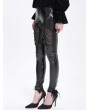 Devil Fashion Black Gothic Punk Mesh Chain Synthetic Leather Pants for Women