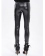 Devil Fashion Black Gothic Punk Mesh Chain Synthetic Leather Pants for Women