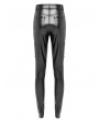 Devil Fashion Black Gothic Punk Mesh Chain Synthetic Leather Pants for Women
