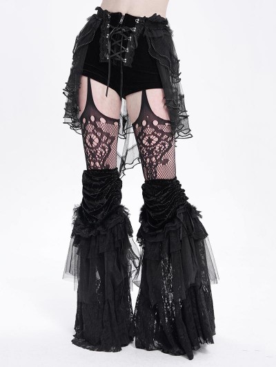 Devil Fashion Black Gothic Beaded Mesh Frilly Hot Pants for Women