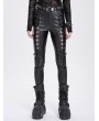 Devil Fashion Black Gothic Punk Hollow Out Lace-Up Synthetic Leather Pants for Women