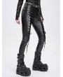 Devil Fashion Black Gothic Punk Hollow Out Lace-Up Synthetic Leather Pants for Women