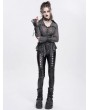 Devil Fashion Black Gothic Punk Hollow Out Lace-Up Synthetic Leather Pants for Women