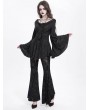Devil Fashion Black Gothic Retro Sexy Velvet Lace Applique Flared Pants for Women