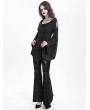 Devil Fashion Black Gothic Retro Sexy Velvet Lace Applique Flared Pants for Women