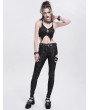 Devil Fashion Black Gothic Punk Skull Rivet Cutout Buckle Skinny Pants for Women