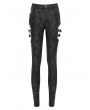 Devil Fashion Black Gothic Punk Skull Rivet Cutout Buckle Skinny Pants for Women