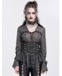 Devil Fashion Grey Gothic Sheer Lace-Up Lapel Shirt for Women