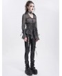 Devil Fashion Grey Gothic Sheer Lace-Up Lapel Shirt for Women
