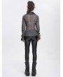 Devil Fashion Grey Gothic Sheer Lace-Up Lapel Shirt for Women