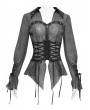 Devil Fashion Grey Gothic Sheer Lace-Up Lapel Shirt for Women