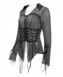 Devil Fashion Grey Gothic Sheer Lace-Up Lapel Shirt for Women