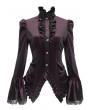 Devil Fashion Red Retro Gothic Velvet Long Sleeve Blouse for Women