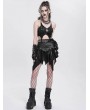 Devil Fashion Black Gothic Punk O-Ring Irregular Spliced Pleated Mini Skirt