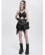 Devil Fashion Black Gothic Punk O-Ring Irregular Spliced Pleated Mini Skirt