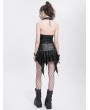 Devil Fashion Black Gothic Punk O-Ring Irregular Spliced Pleated Mini Skirt