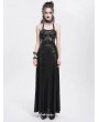 Devil Fashion Black Sexy Gothic Punk Chain Halter Neck Tie Back Maxi Dress