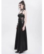 Devil Fashion Black Sexy Gothic Punk Chain Halter Neck Tie Back Maxi Dress