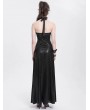Devil Fashion Black Sexy Gothic Punk Chain Halter Neck Tie Back Maxi Dress