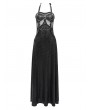 Devil Fashion Black Sexy Gothic Punk Chain Halter Neck Tie Back Maxi Dress