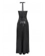 Devil Fashion Black Sexy Gothic Punk Chain Halter Neck Tie Back Maxi Dress