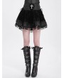 Devil Fashion Black Gothic Cross Velvet Splicing Fringe Short Skirt
