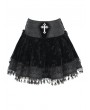 Devil Fashion Black Gothic Cross Velvet Splicing Fringe Short Skirt
