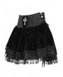 Devil Fashion Black Gothic Cross Velvet Splicing Fringe Short Skirt
